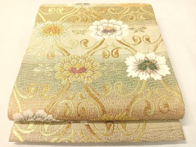 平和屋着物●六通柄袋帯　モール　更紗唐草文　金糸　正絹　逸品　CABI4388vp