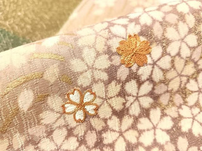 平和屋着物●十日町 名門青柳高級ブランド　大喜百花　全通柄袋帯　駒刺繍　立波舞桜　銀通し地　やまと誂製　正絹　逸品　CABI4390vp