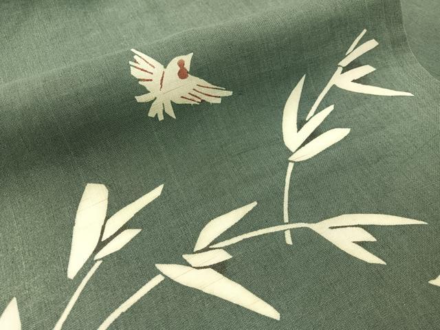 平和屋着物●九寸名古屋帯 紬地 型染め 草木飛鳥文 正絹 逸品 CABI4391vp