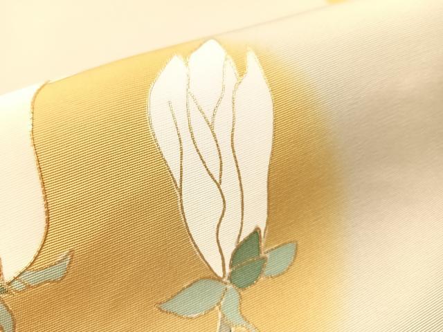 平和屋着物●塩瀬　九寸名古屋帯　駒刺繍　木蓮　金彩　正絹　逸品　CABI4394vp