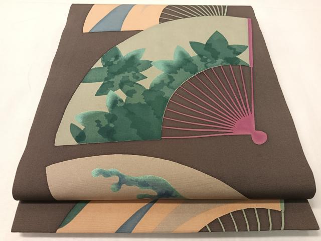 平和屋着物●塩瀬 九寸開き名古屋帯 ろうけつ染め 扇面文 正絹 逸品 CABI4395vp