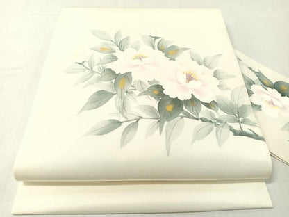 平和屋着物●塩瀬　九寸名古屋帯　作家物　手描き　枝花文　金彩　正絹　逸品　未使用　CABI4397vp