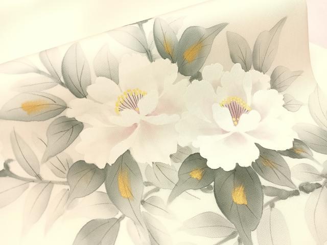 平和屋着物●塩瀬　九寸名古屋帯　作家物　手描き　枝花文　金彩　正絹　逸品　未使用　CABI4397vp