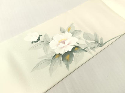 平和屋着物●塩瀬　九寸名古屋帯　作家物　手描き　枝花文　金彩　正絹　逸品　未使用　CABI4397vp