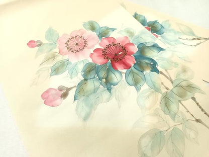 平和屋着物●塩瀬 九寸名古屋帯 作家物 手描き 枝花文 金彩 正絹 逸品 CABI4399vp