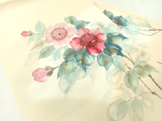 平和屋着物●塩瀬 九寸名古屋帯 作家物 手描き 枝花文 金彩 正絹 逸品 CABI4399vp