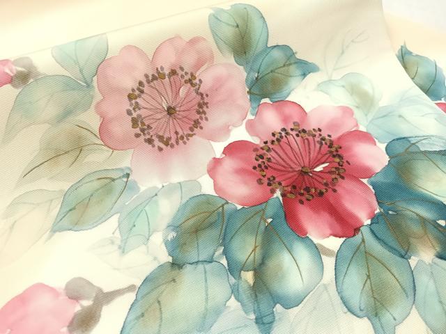 平和屋着物●塩瀬 九寸名古屋帯 作家物 手描き 枝花文 金彩 正絹 逸品 CABI4399vp