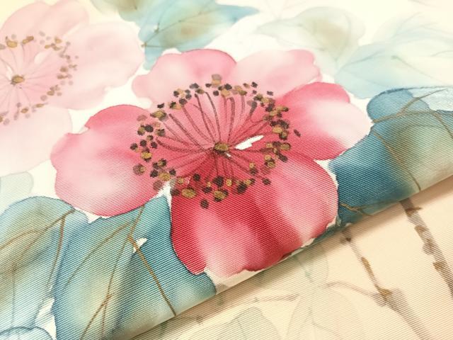 平和屋着物●塩瀬 九寸名古屋帯 作家物 手描き 枝花文 金彩 正絹 逸品 CABI4399vp