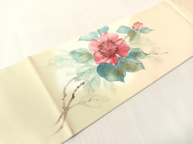 平和屋着物●塩瀬 九寸名古屋帯 作家物 手描き 枝花文 金彩 正絹 逸品 CABI4399vp