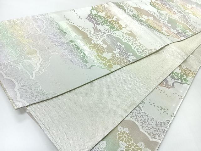 平和屋着物◎佐賀錦　六通柄袋帯　雲取り草花文　正絹　逸品　CABI4419nb