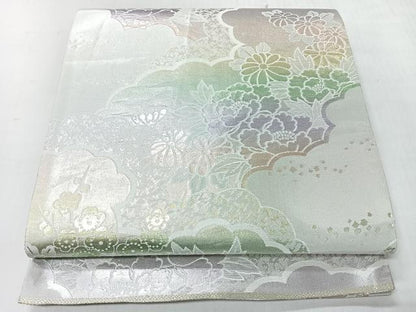 平和屋着物◎佐賀錦　六通柄袋帯　雲取り草花文　正絹　逸品　CABI4419nb