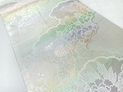 平和屋着物◎佐賀錦　六通柄袋帯　雲取り草花文　正絹　逸品　CABI4419nb