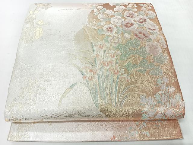 平和屋着物◎六通柄袋帯　流水草花文　金糸　正絹　逸品　未使用　CABI4424nb