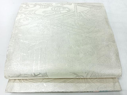 平和屋着物◎両面　全通柄袋帯　唐織　慶長重ね　御所車草花文　プラチナ箔　正絹　逸品　未使用　CABI4425nb