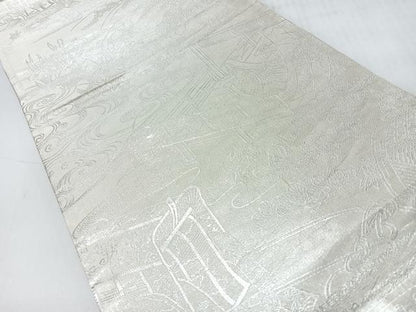 平和屋着物◎両面　全通柄袋帯　唐織　慶長重ね　御所車草花文　プラチナ箔　正絹　逸品　未使用　CABI4425nb