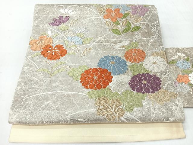 平和屋着物◎九寸名古屋帯　唐織　草花文　金銀糸　正絹　逸品　CABI4431nb