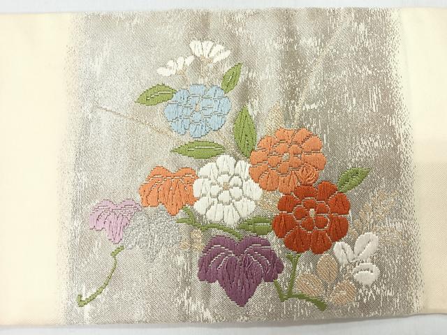 平和屋着物◎九寸名古屋帯　唐織　草花文　金銀糸　正絹　逸品　CABI4431nb