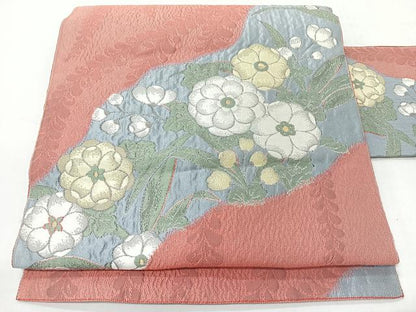平和屋着物◎八寸名古屋帯　絞り　草花文　正絹　逸品　未使用　CABI4432nb