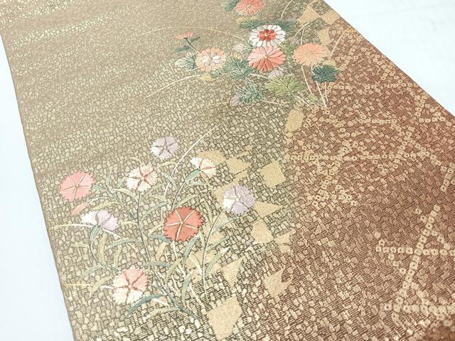 平和屋着物◎九寸名古屋帯　刺繍　草花文　金銀彩　正絹　逸品　CABI4433nb