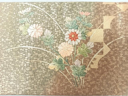 平和屋着物◎九寸名古屋帯　刺繍　草花文　金銀彩　正絹　逸品　CABI4433nb