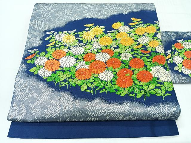 平和屋着物◎九寸名古屋帯　唐織　草花文　銀糸　正絹　逸品　CABI4434nb