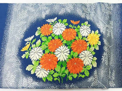 平和屋着物◎九寸名古屋帯　唐織　草花文　銀糸　正絹　逸品　CABI4434nb