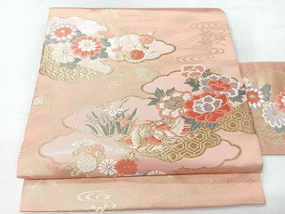 平和屋着物◎九寸名古屋帯　唐織　雲取り流水花鳥文　金糸　正絹　逸品　CABI4435nb