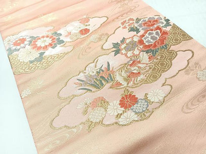 平和屋着物◎九寸名古屋帯　唐織　雲取り流水花鳥文　金糸　正絹　逸品　CABI4435nb