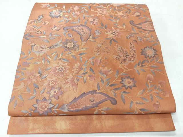 平和屋着物◎太鼓柄袋帯　花鳥文　正絹　逸品　CABI4439nb