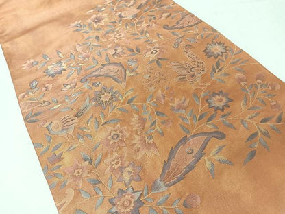平和屋着物◎太鼓柄袋帯　花鳥文　正絹　逸品　CABI4439nb