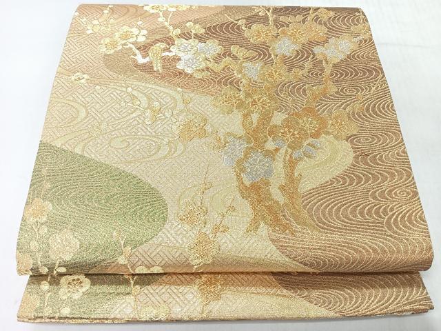 平和屋着物◎西陣　まいづる謹製　六通柄袋帯　流水花鳥梅文　金銀糸　証紙付き　正絹　逸品　CABI4441nb