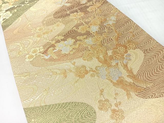 平和屋着物◎西陣　まいづる謹製　六通柄袋帯　流水花鳥梅文　金銀糸　証紙付き　正絹　逸品　CABI4441nb