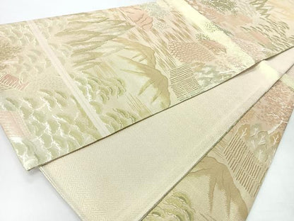 平和屋着物◎佐賀錦　六通柄袋帯　風景文　金糸　正絹　逸品　CABI4448nb