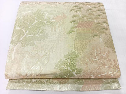 平和屋着物◎佐賀錦　六通柄袋帯　風景文　金糸　正絹　逸品　CABI4448nb