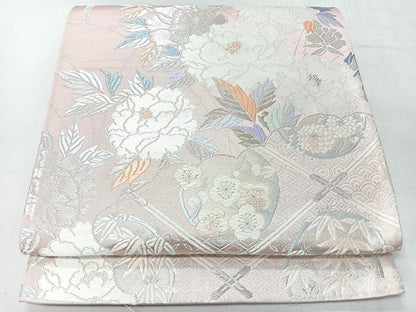 平和屋着物◎西陣　六通柄袋帯　唐織　露芝牡丹文　金糸　正絹　逸品　CABI4450nb
