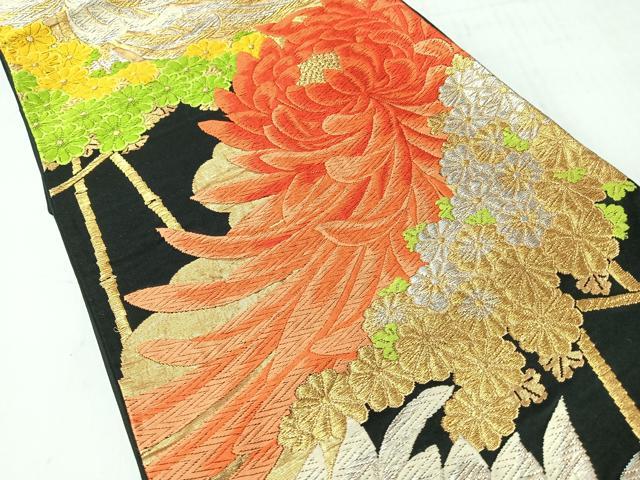 平和屋着物◎六通柄袋帯　唐織　乱菊　黒地　金銀糸　正絹　逸品　CABI4451nb