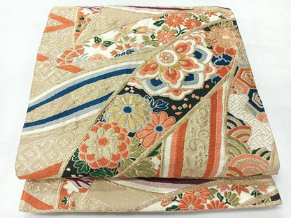 平和屋着物◎六通柄袋帯　唐織　花鳥舞蝶文　金糸　正絹　逸品　CABI4453nb