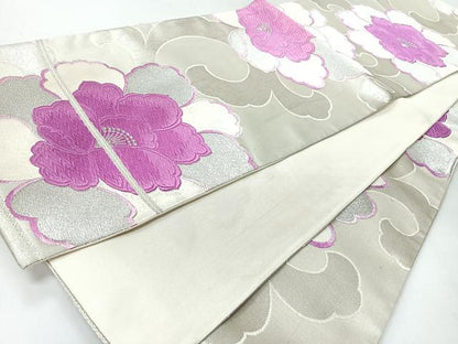 平和屋着物◎六通柄袋帯　唐織　花唐草文　銀糸　正絹　逸品　CABI4455nb