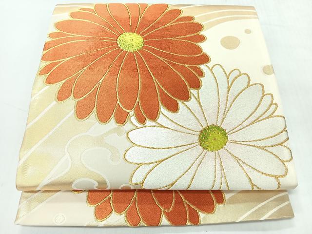 平和屋着物◎六通柄袋帯　唐織　立波菊花文　金糸　正絹　逸品　CABI4457nb