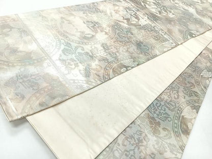 平和屋着物◎六通柄袋帯　絵皿向かい動物文　正絹　逸品　CABI4461nb