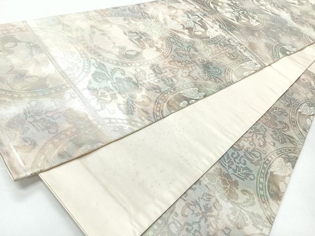平和屋着物◎六通柄袋帯　絵皿向かい動物文　正絹　逸品　CABI4461nb