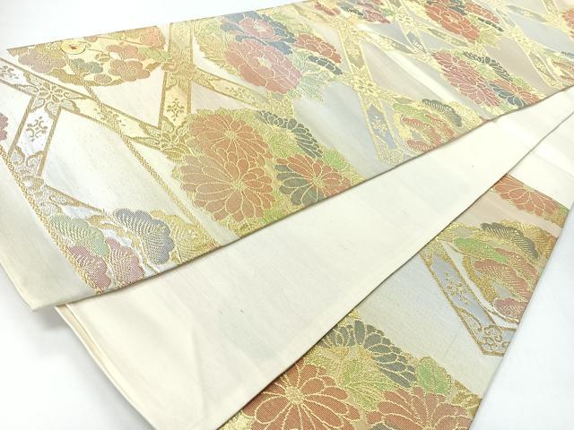 平和屋着物◎西陣　六通柄袋帯　草花文　金糸　証紙付き　正絹　逸品　CABI4463nb