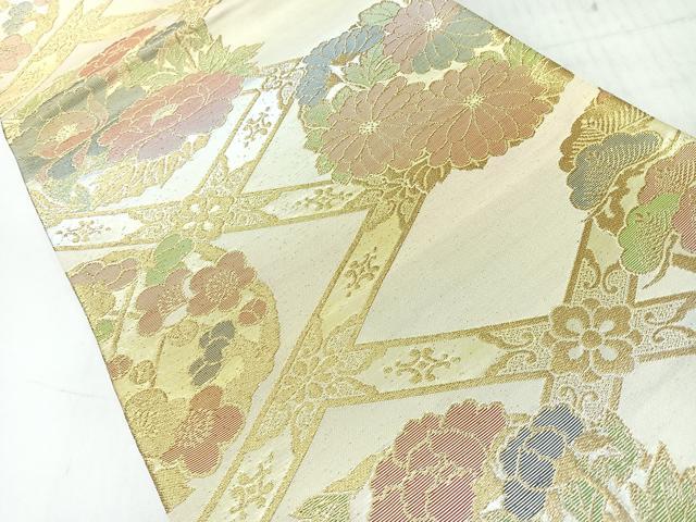 平和屋着物◎西陣　六通柄袋帯　草花文　金糸　証紙付き　正絹　逸品　CABI4463nb