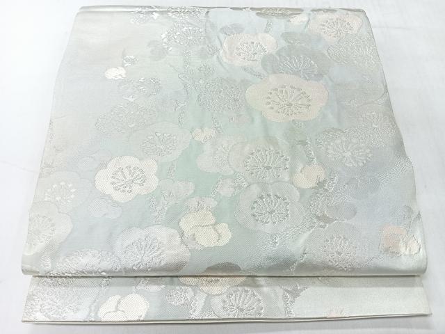 平和屋着物◎六通柄袋帯　枝梅文　銀糸　正絹　逸品　CABI4466nb