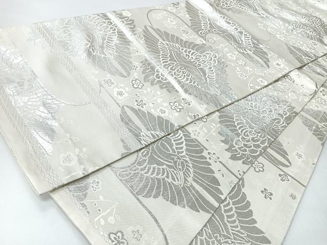 平和屋着物◎丸帯　花鳥文　銀糸　正絹　逸品　未使用　CABI4467nb
