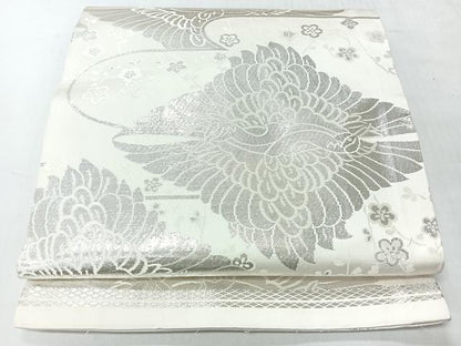 平和屋着物◎丸帯　花鳥文　銀糸　正絹　逸品　未使用　CABI4467nb