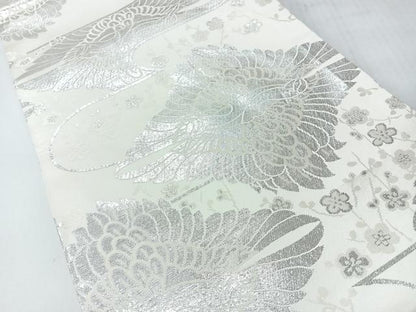 平和屋着物◎丸帯　花鳥文　銀糸　正絹　逸品　未使用　CABI4467nb