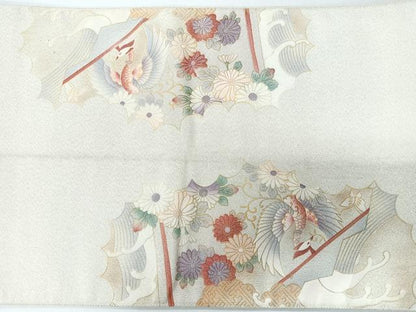 平和屋着物◎太鼓柄袋帯　立波花鳥文　銀糸　正絹　逸品　CABI4469nb