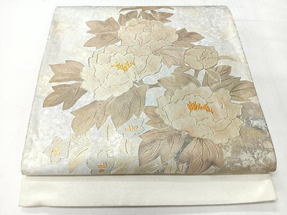 平和屋着物◎太鼓柄袋帯　牡丹　金彩　正絹　逸品　CABI4472nb