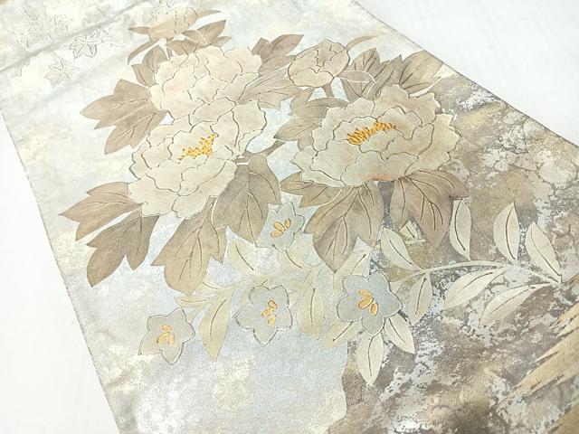 平和屋着物◎太鼓柄袋帯　牡丹　金彩　正絹　逸品　CABI4472nb